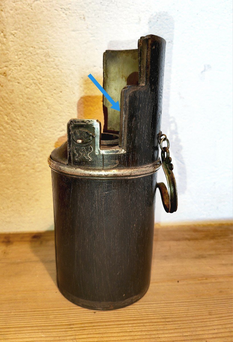 Beautiful Water Pipe, Black Wood, Zitan Or Hongmu, Silver & Paktong, China 19thc -photo-4