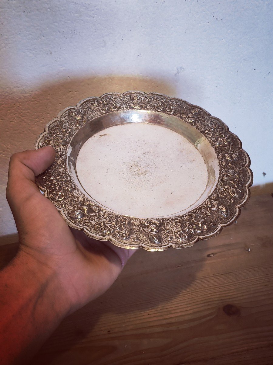 Joli Petit Plat, Ou Coupe, Argent Massif, Martelé Et Ciselé, Thaïlande Ou Cambodge Début XXe S.-photo-2