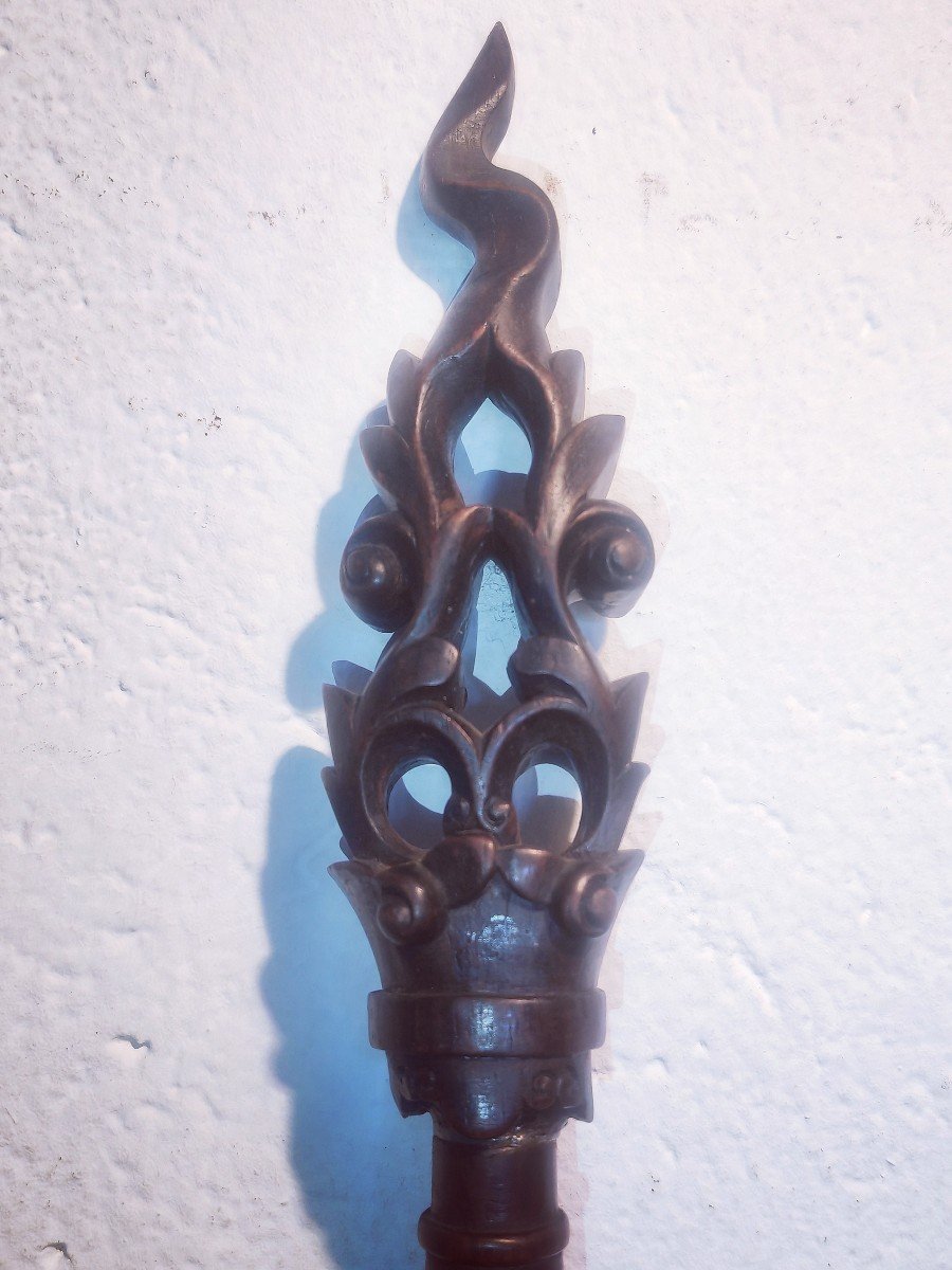 Beautiful Carved Hongmu Wood Staff, Flame, China Late 19th Century -photo-3