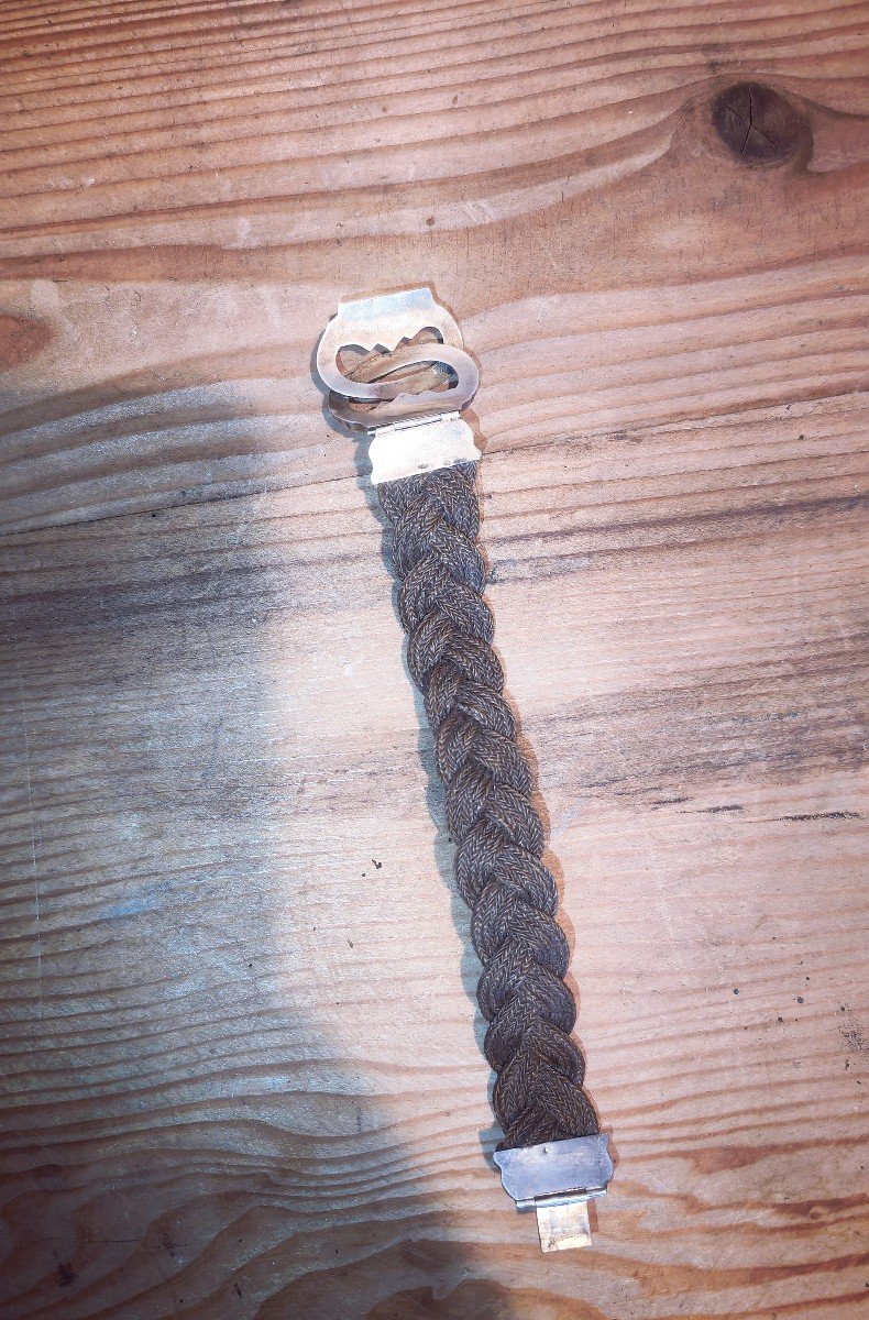 Lovely Braided Hair Bracelet, Gilt Silver Mount, France Napoleon III-photo-2