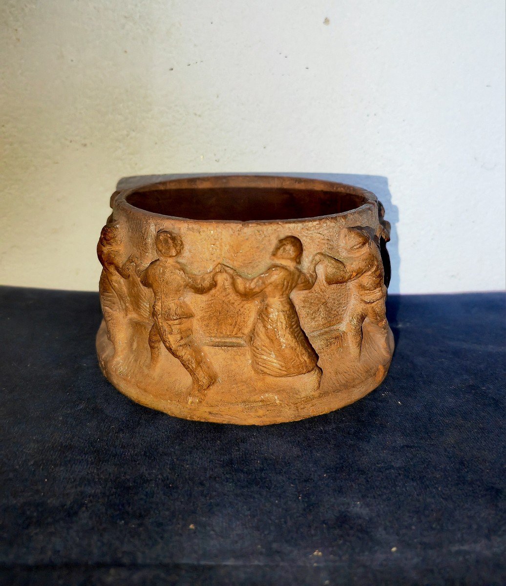Beautiful Terracotta Cup With Farandole Decoration, Europe Art Nouveau Period -photo-3