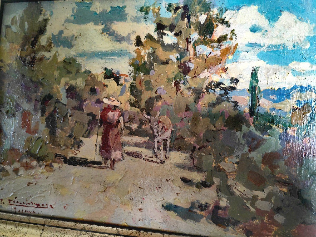 Beautiful Painting On Panel, Chemin De Provence, M. Zimmermann, 20th Century Ondulism -photo-2