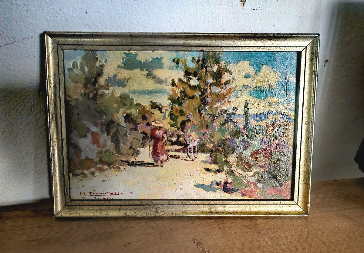 Beautiful Painting On Panel, Chemin De Provence, M. Zimmermann, 20th Century Ondulism 