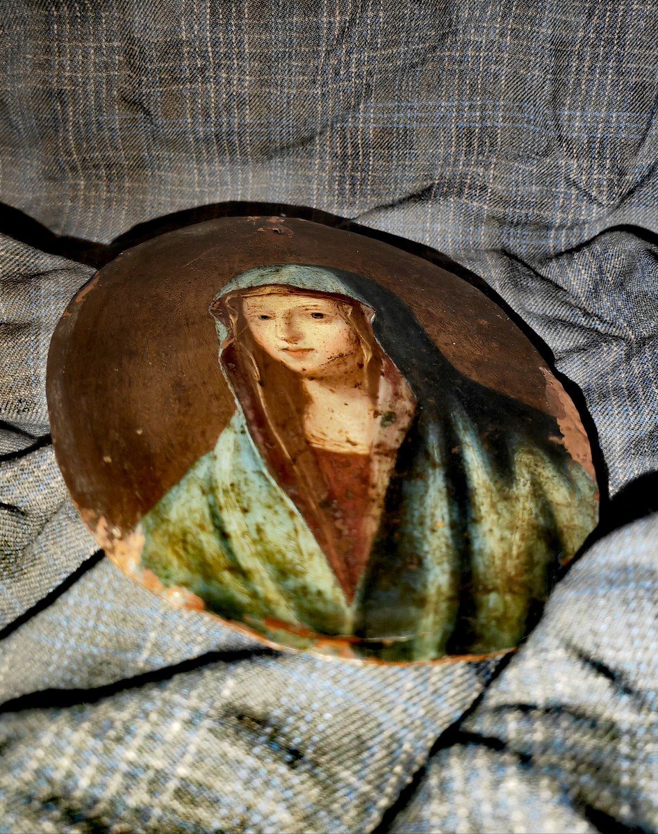 Belle Peinture à l'Huile Sur Cuivre, Format Ovale, époque XVII-xviiie Siècle, Marie Madeleine 