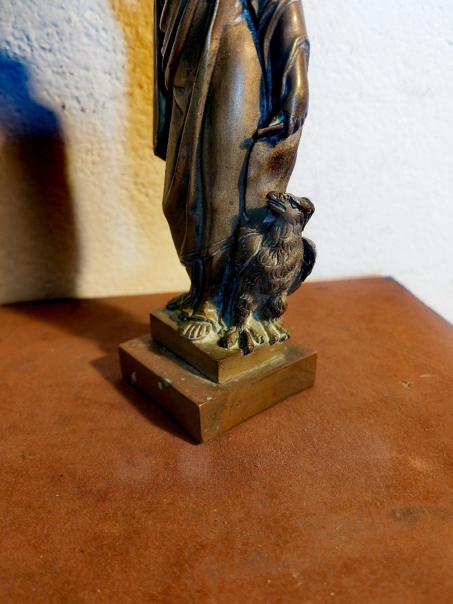 Sujet En Bronze Sur Socle Bronze, Saint Jean l'évangéliste Et Son Aigle, XIXe Siècle -photo-3