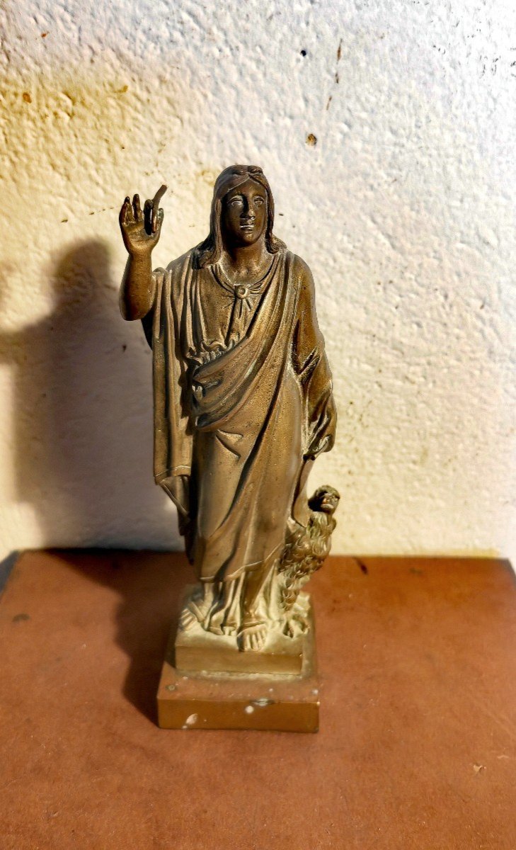 Sujet En Bronze Sur Socle Bronze, Saint Jean l'évangéliste Et Son Aigle, XIXe Siècle 