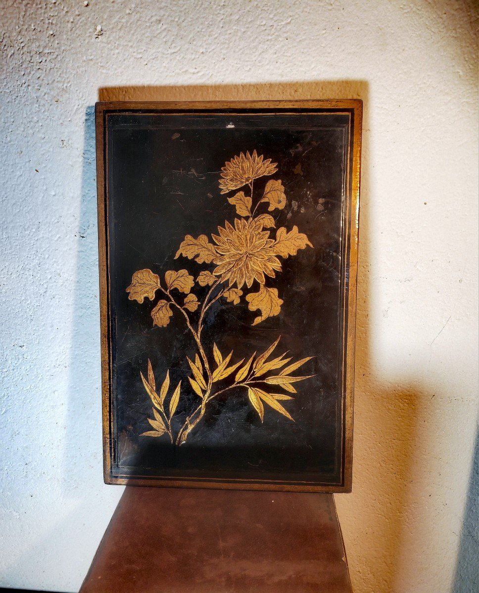 Joli Panneau En Laque, Décor Floral, Vietnam Ou Cambodge, Fin XIXe Siècle 