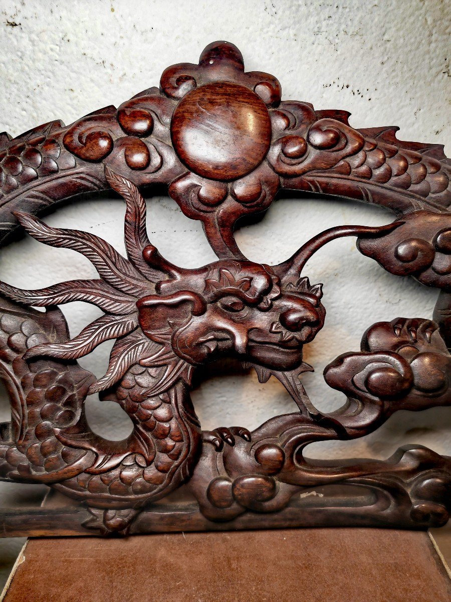 Hongmu Wood Or Ironwood, Dragon And Sacred Pearl, Good Sculpture, Vietnam Early 20th C-photo-3