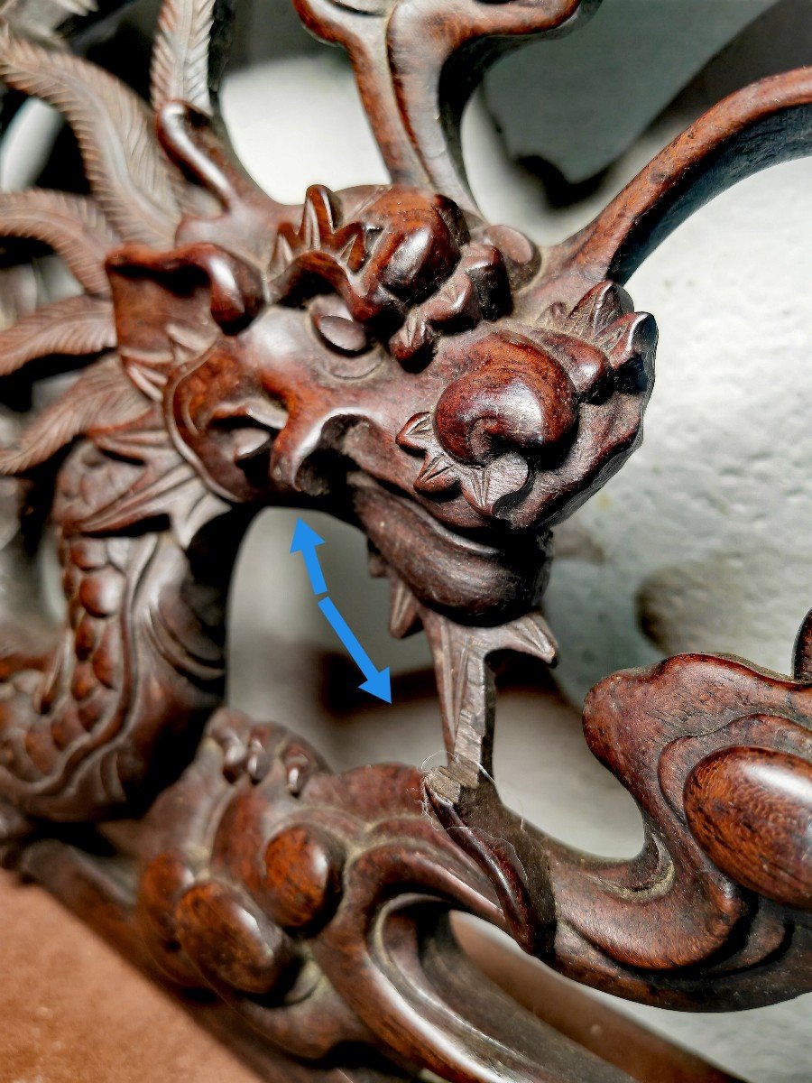 Hongmu Wood Or Ironwood, Dragon And Sacred Pearl, Good Sculpture, Vietnam Early 20th C-photo-3