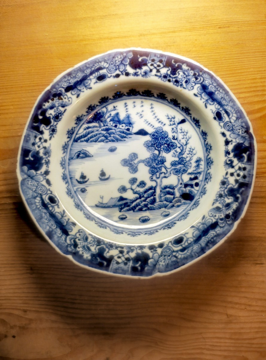Cute: 2 Chinese Porcelain Plates, Small Sized, Lacustrian Landscape, 18thc -photo-1