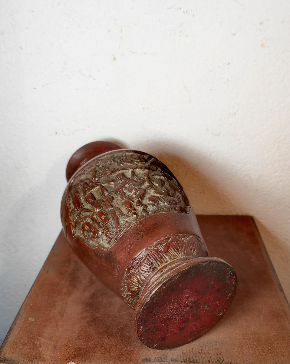 Pretty Small Terracotta Vase, Decorated With Figures & Pagodas, Chinese Circa 1900-photo-1