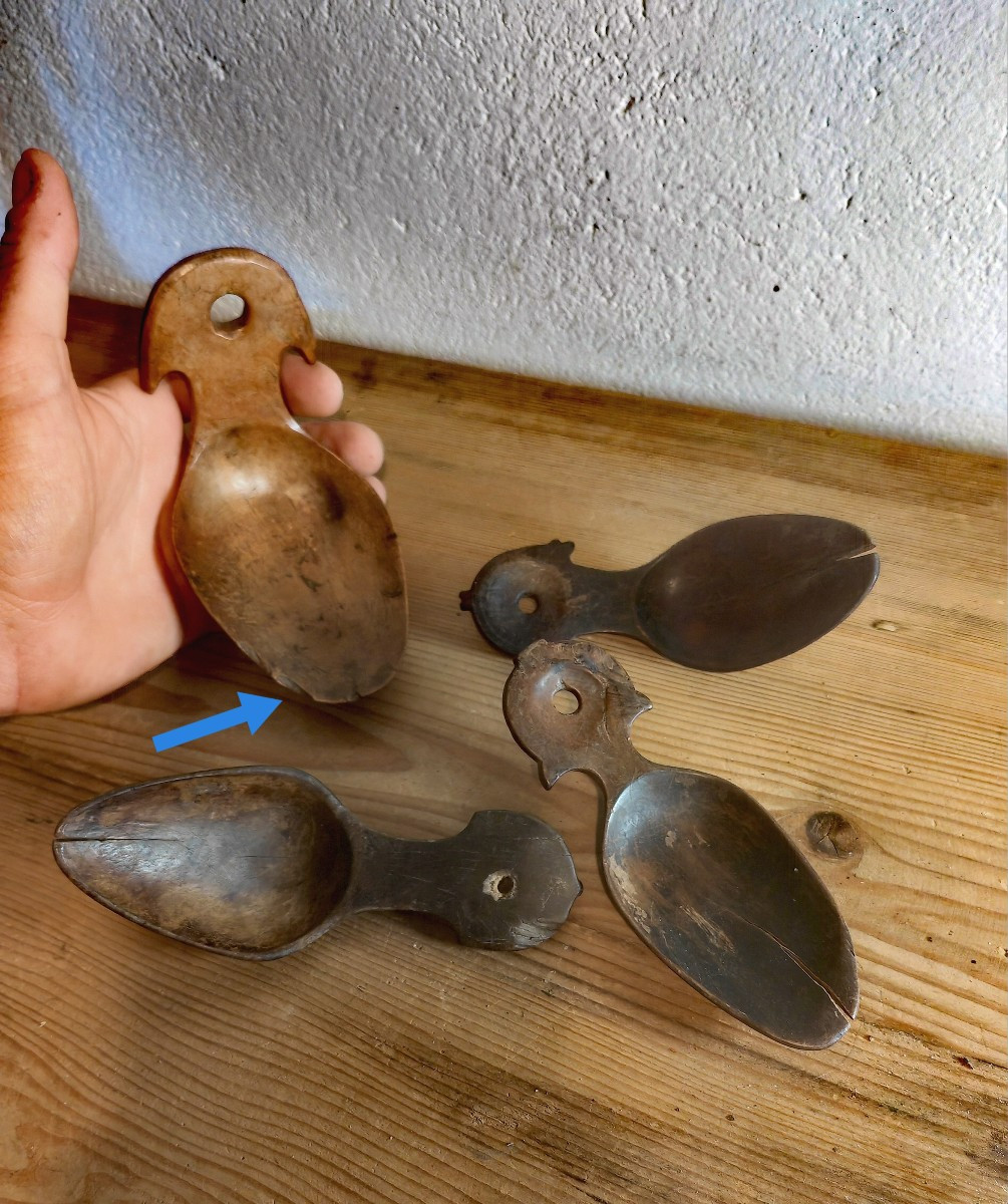 Ariège Folk Art, France 19thc & Earlier, 4 Carved Monoxyl Wooden Spoons-photo-1