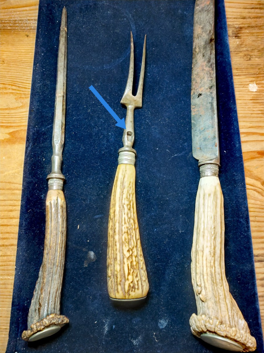 Beau Service à Découper, Bois De Cerf, Montures Argent, Chasse, Vennerie, Anglais XIXe Siècle -photo-4