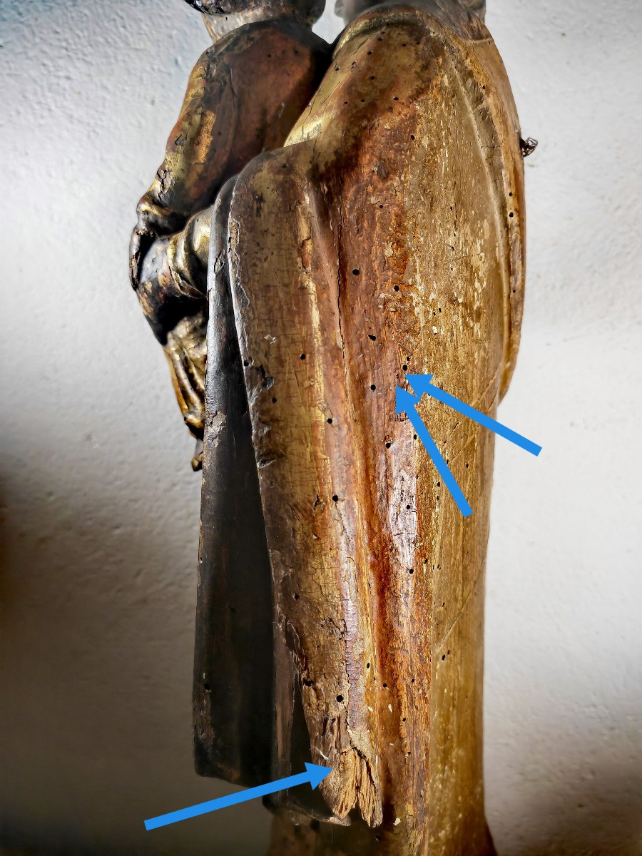 Beautiful Wooden Sculpture, Lacquered, Gilt, Saint Joseph & Child, France Late 17thc-photo-7