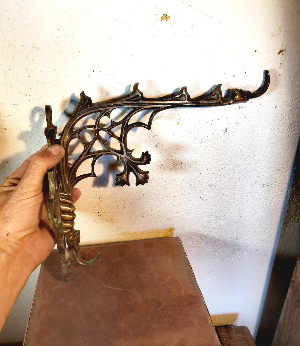 Belle Potence en Bronze, Décor Néo-Classique, Masque et Animaux, France XiXe siècle -photo-4
