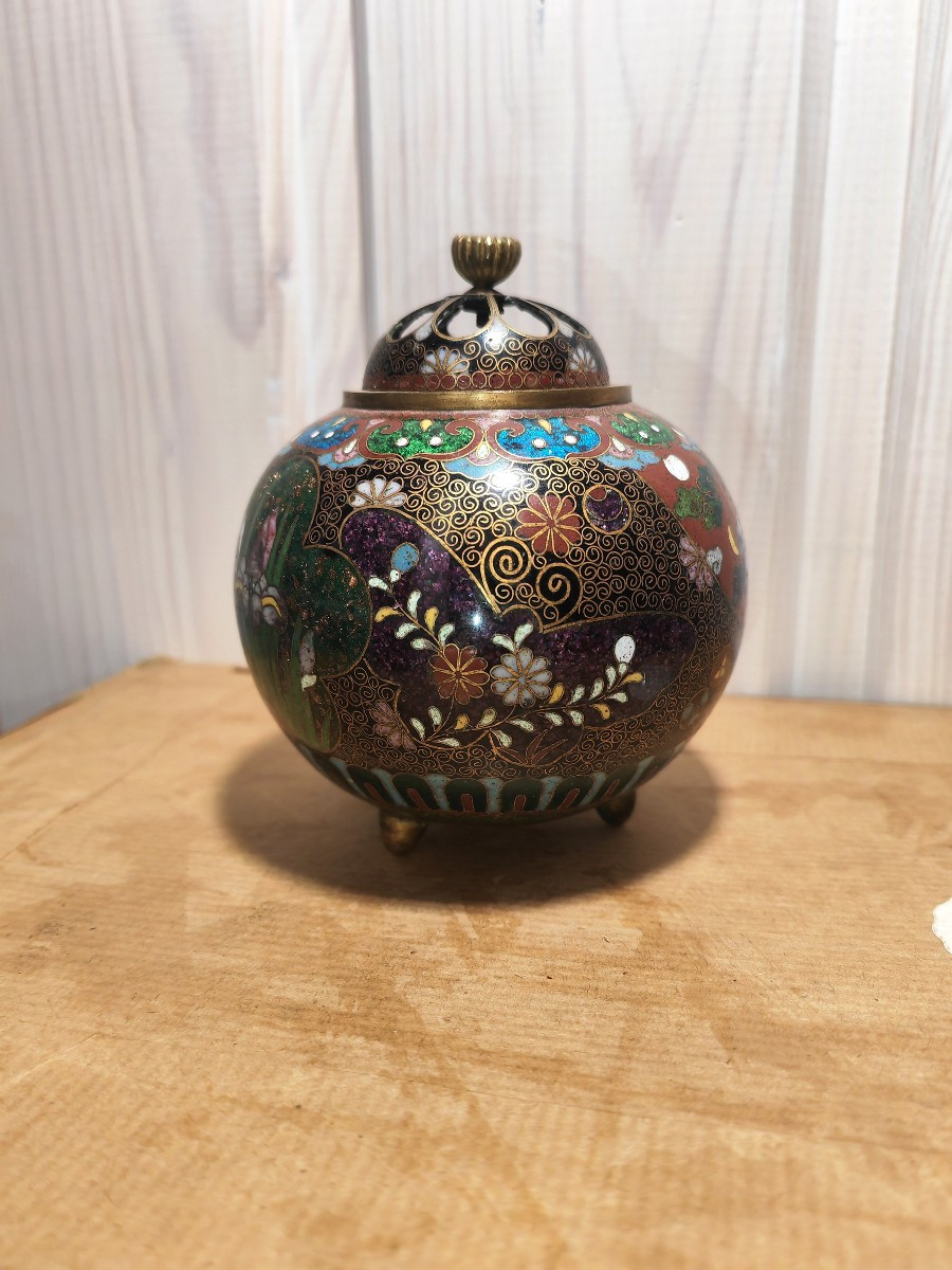 Beau Petit Brûle Parfum Tripode en Émail Cloisonné,  Japon Meiji XIXe Siècle -photo-2
