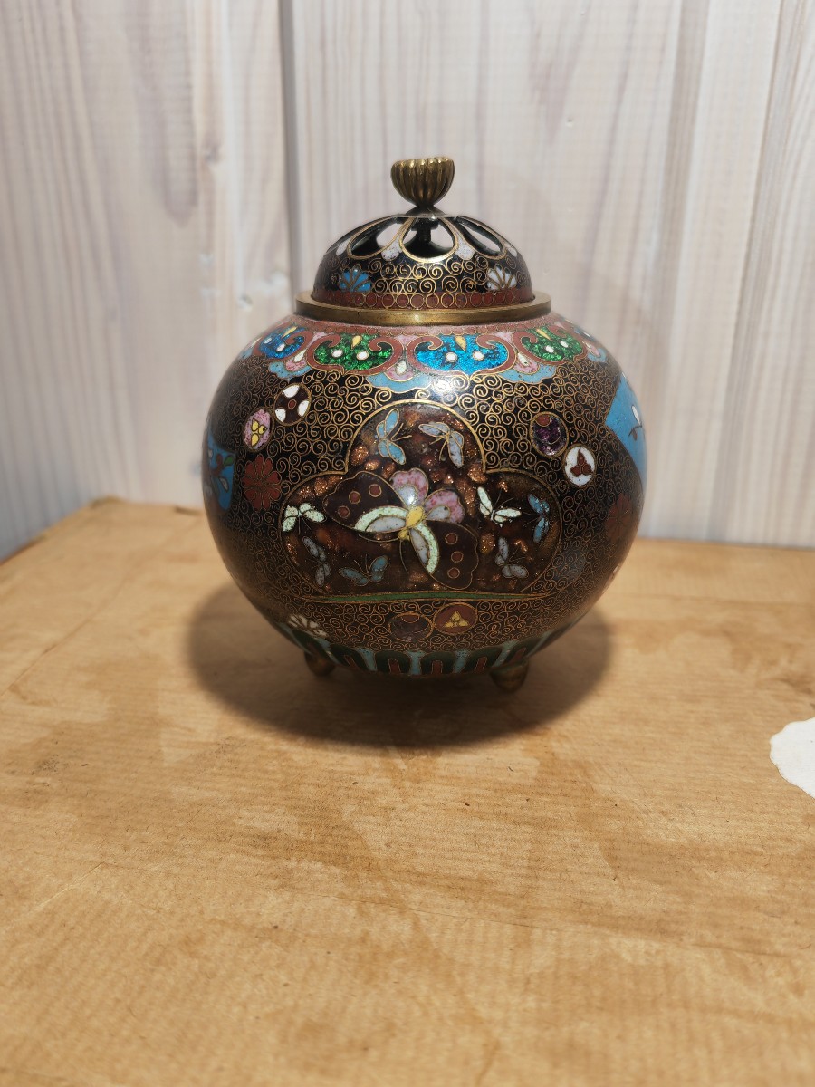 Beau Petit Brûle Parfum Tripode en Émail Cloisonné,  Japon Meiji XIXe Siècle -photo-3