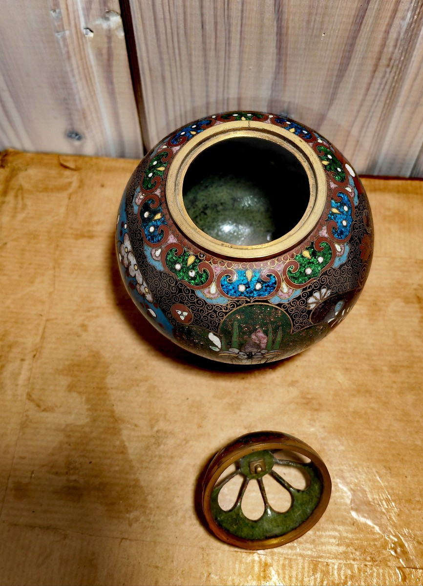 Beau Petit Brûle Parfum Tripode en Émail Cloisonné,  Japon Meiji XIXe Siècle -photo-4