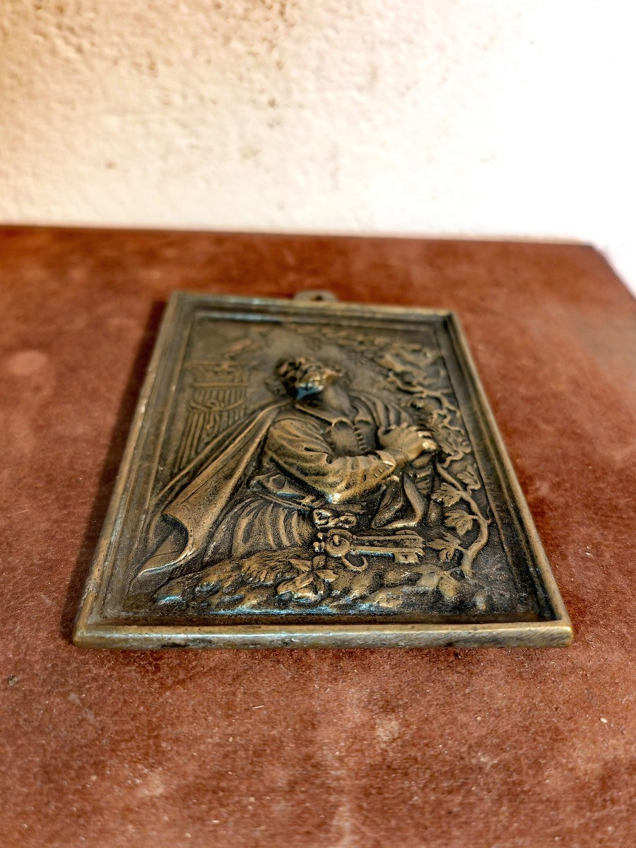 Beautiful Rectangular Bronze Plaque, Denial Of St. Peter, 19th Or Earlier -photo-2
