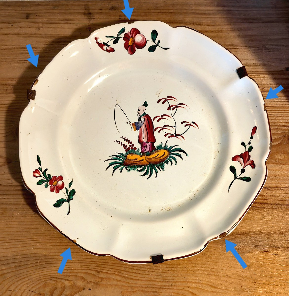 Beautiful Strasbourg Earthenware Plate, Les Islettes Factory, 18th Century Chinese Decor -photo-2