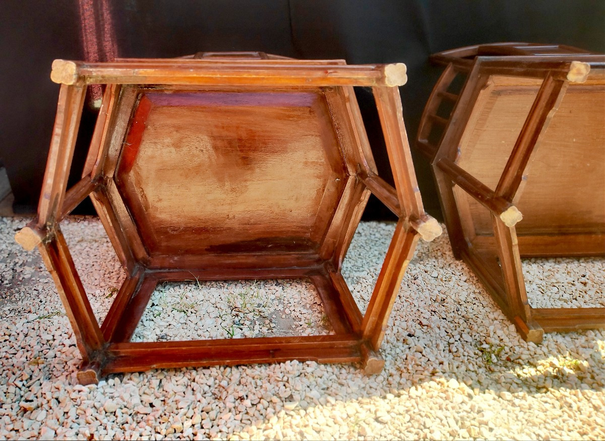Belle Paire de Fauteuils Hexagonaux en Bois de Hongmu, Décor Lingzhi Ajouré, Chine XiXe -photo-6