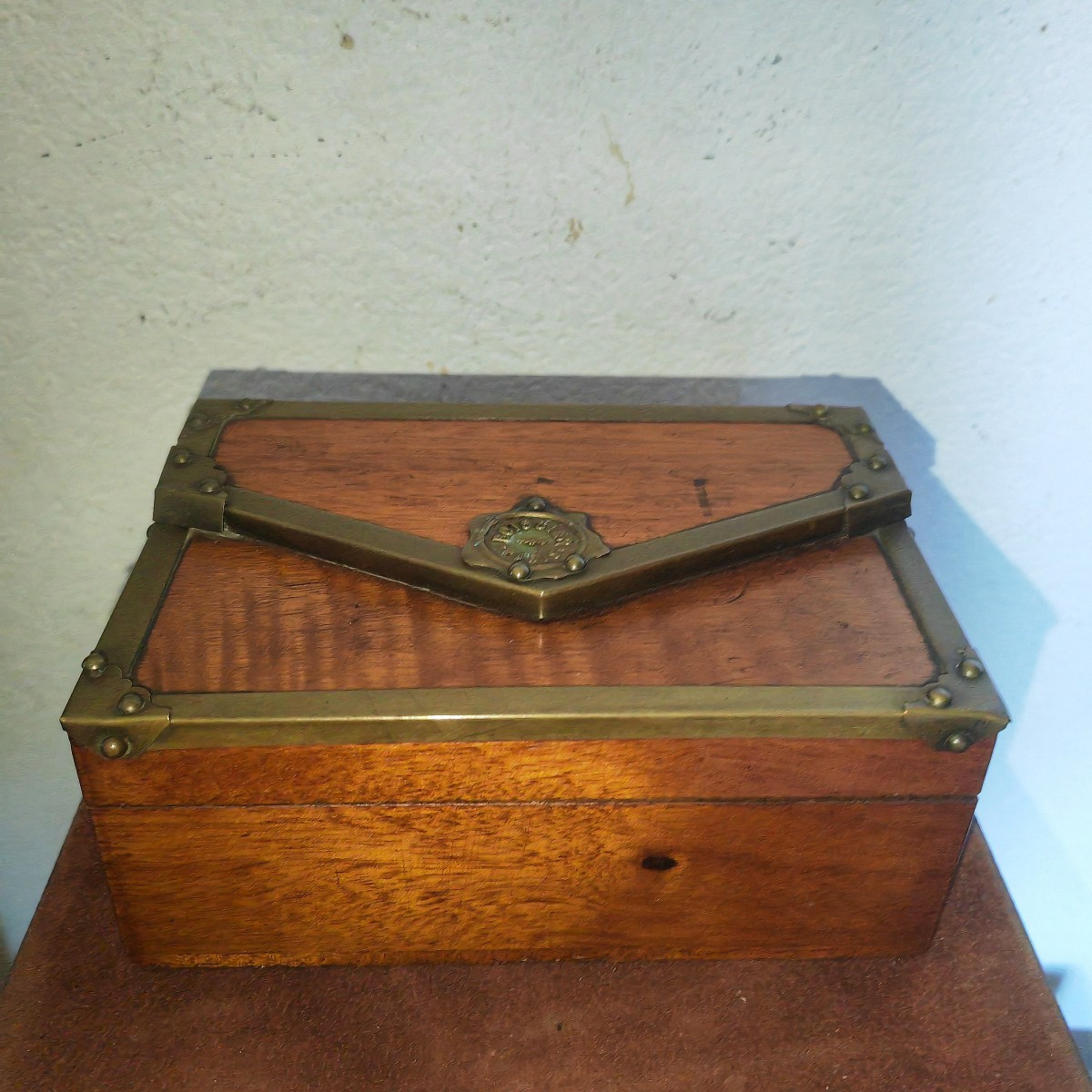Jolie Boîte Maison Boissier à Paris, Trompe l'œil Enveloppe, Bois Fruitier et Laiton XiXe -photo-2
