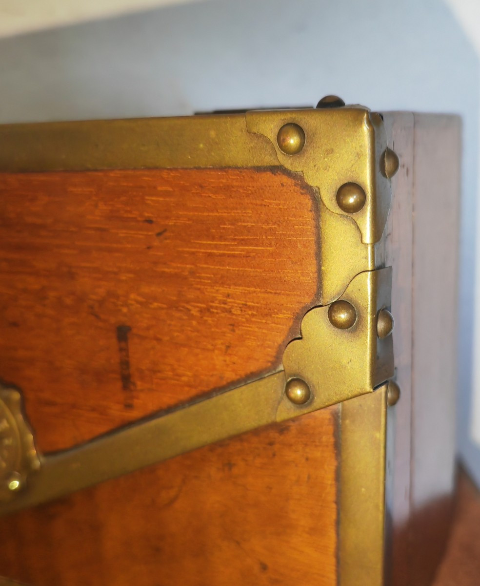 Jolie Boîte Maison Boissier à Paris, Trompe l'œil Enveloppe, Bois Fruitier et Laiton XiXe -photo-4