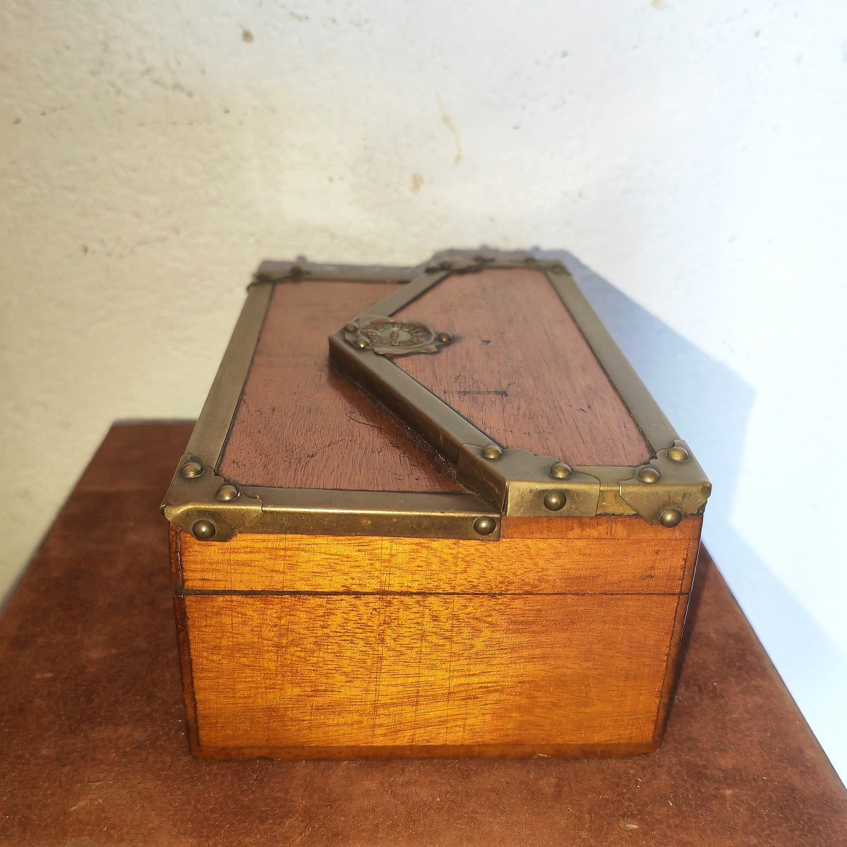 Jolie Boîte Maison Boissier à Paris, Trompe l'œil Enveloppe, Bois Fruitier et Laiton XiXe -photo-3