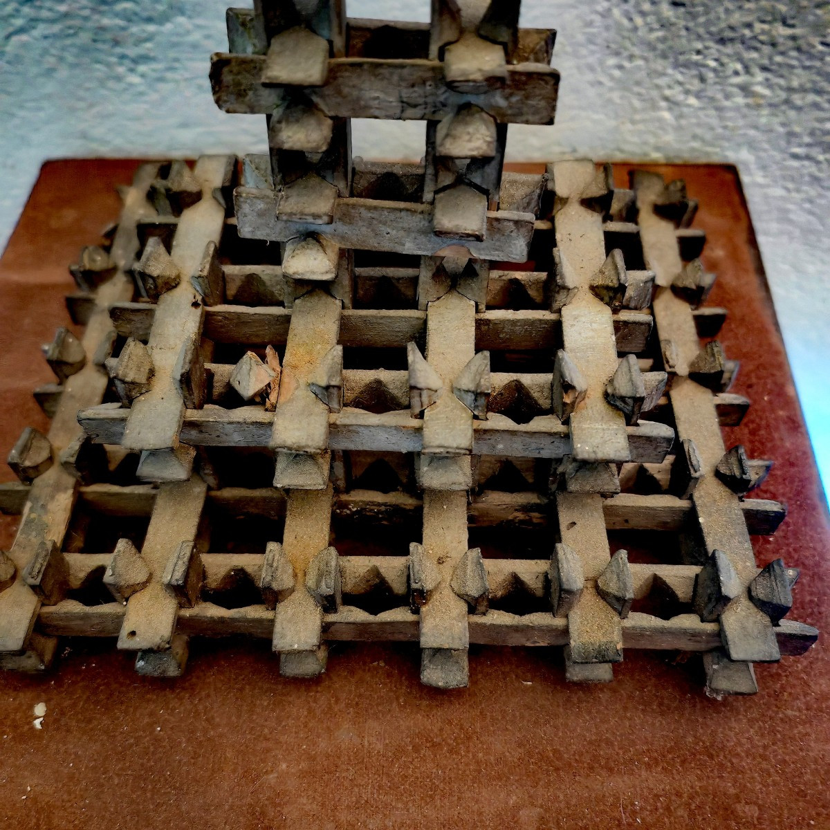Great Primitive, Folk Art, Wooden Cross, Interlocking Carved Parts, Religious, Late 19th C-photo-3