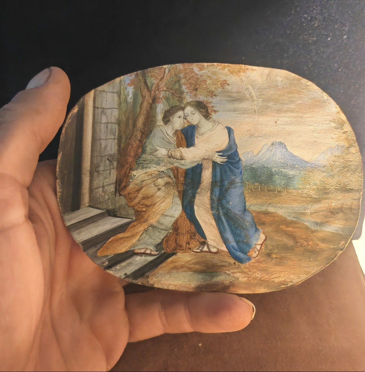 Fine Miniature Work, Drawing Enhanced On Vellum, Scene Of The Visitation, Circa 1700 Or Earlier-photo-1
