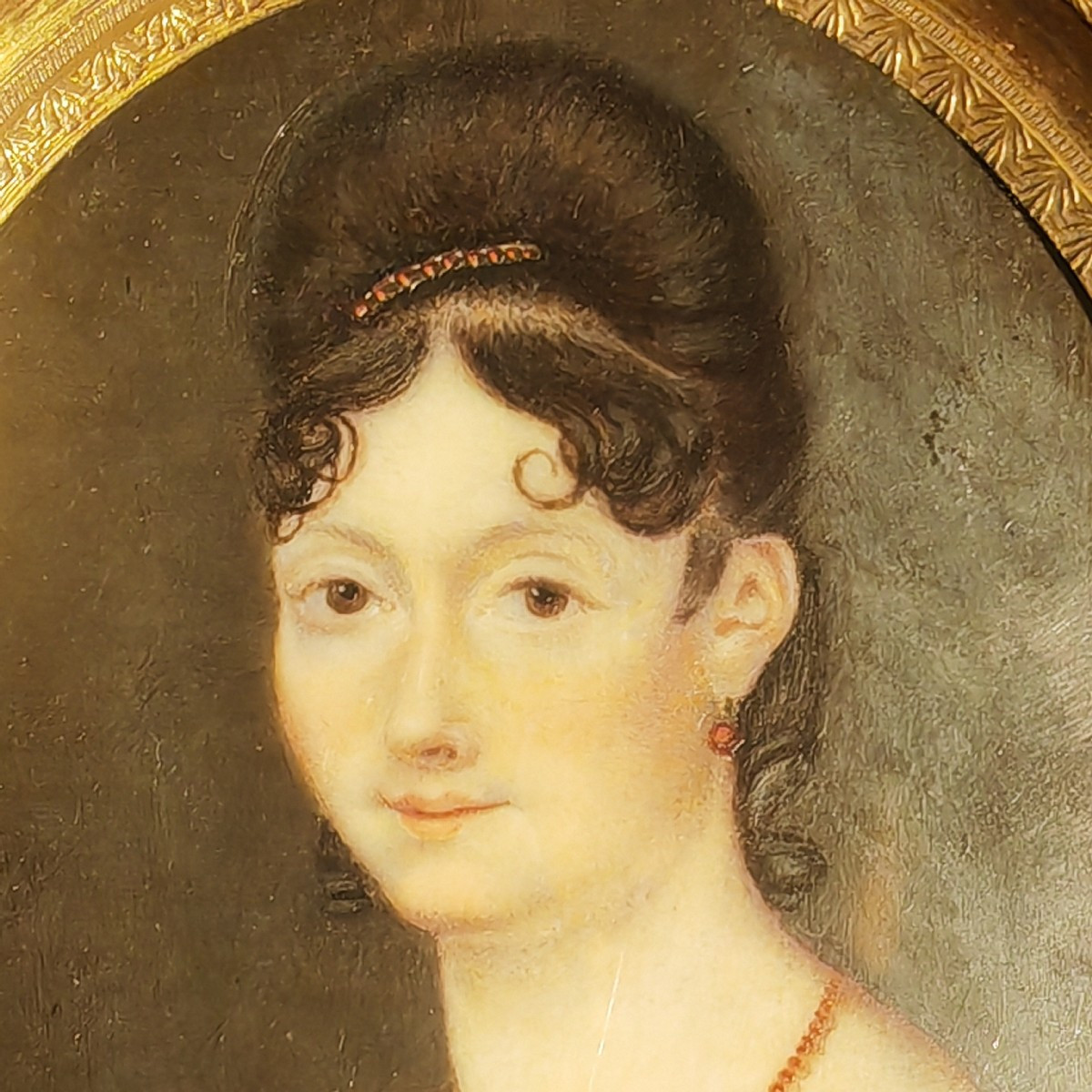 Fine Oval Miniature Painting, Young Woman, Empire Clothing, Early 19th Century -photo-3