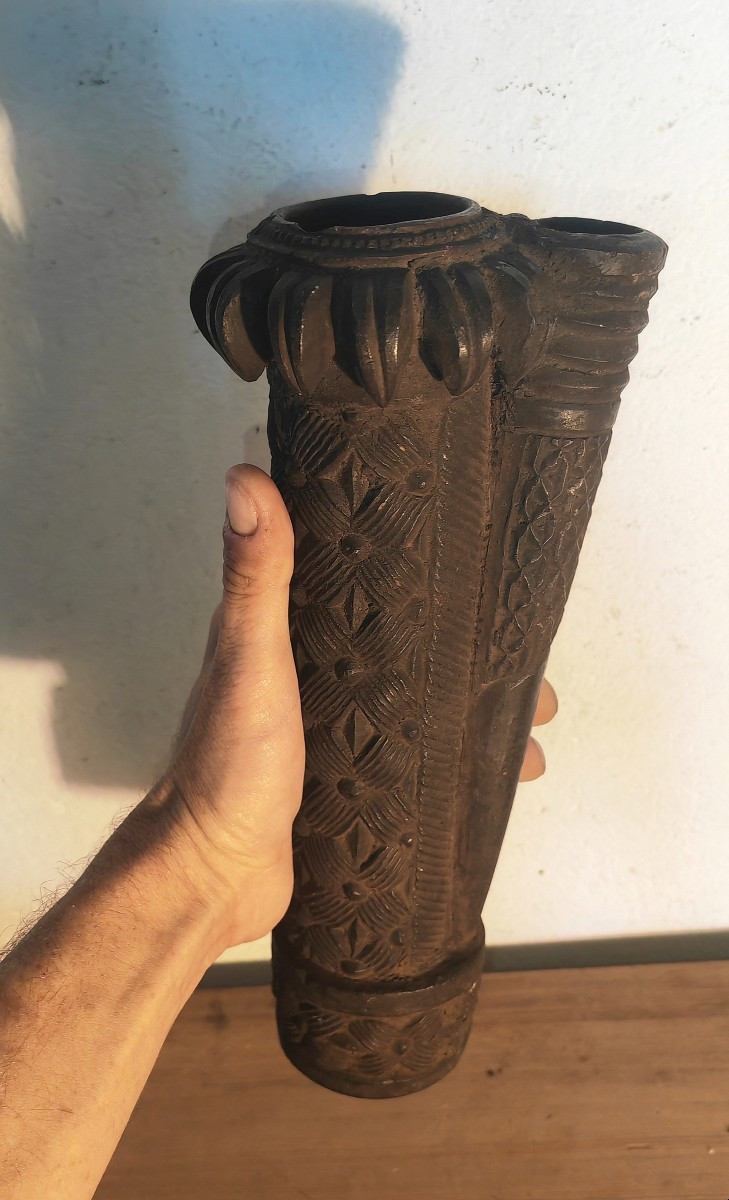 Important Fourneau de Pipe à Tabac en Terre Cuite, Cameroun, Décor Araignées, XXe Siècle -photo-4