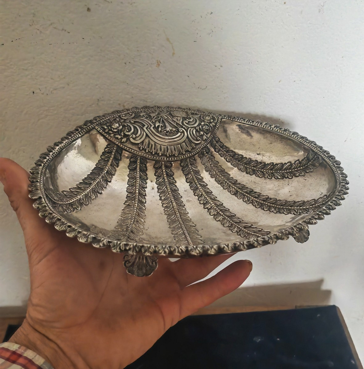 Jolie Coupe Forme Coquille en Argent, Décor Allegorie de l'armée, Palmettes, Fin XiXe -photo-5