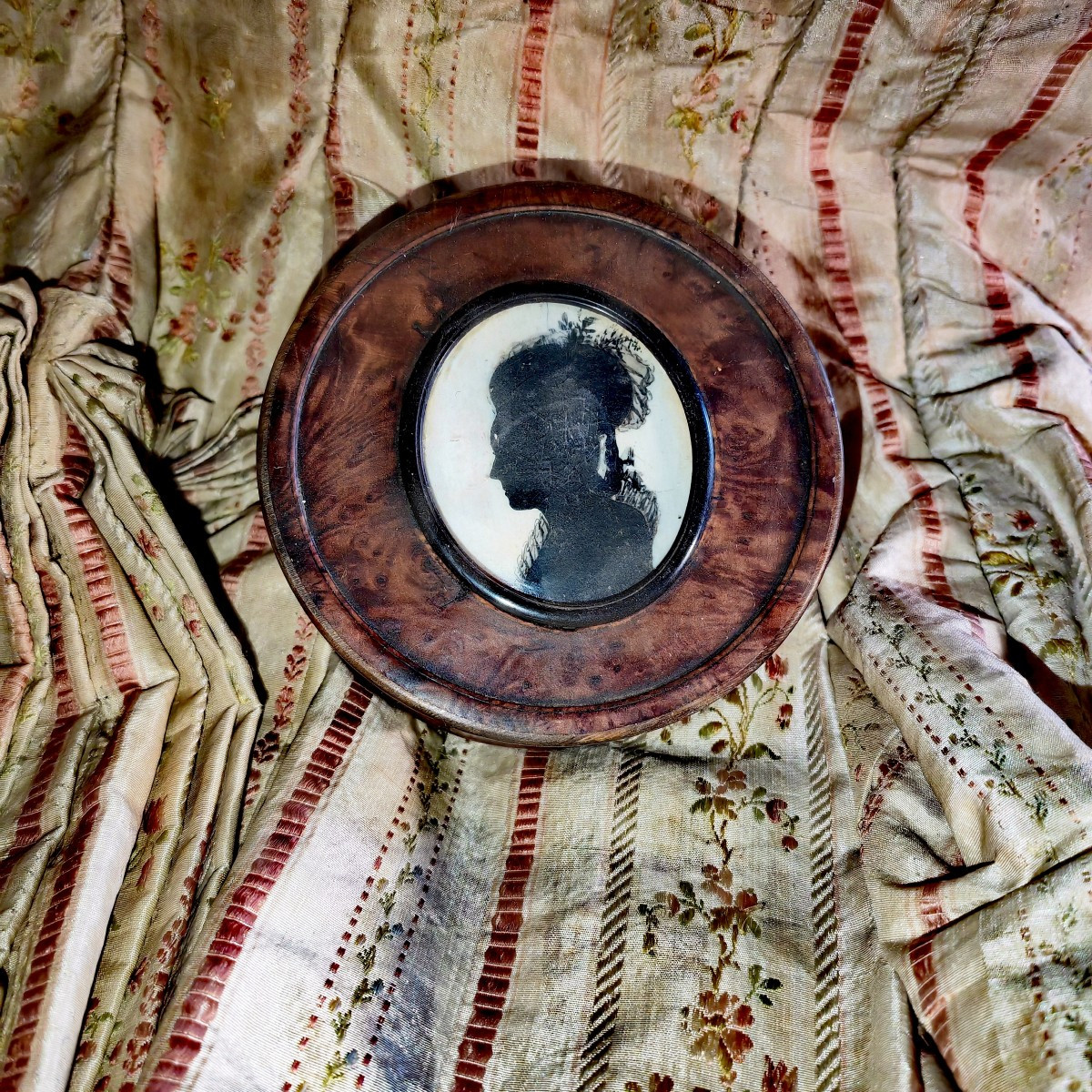 Jolie Boîte Tabatière en Loupe et Corne, Profil de jeune Femme, Sculpté et Peint, XiXe siècle 