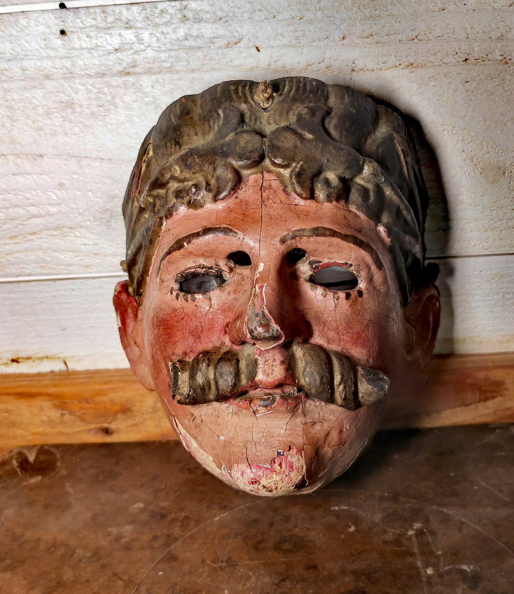 Rare Masque de Chrétien, Danse K'iche, Guatemala, Moros Y Cristianos, Fin XiXe siècle 