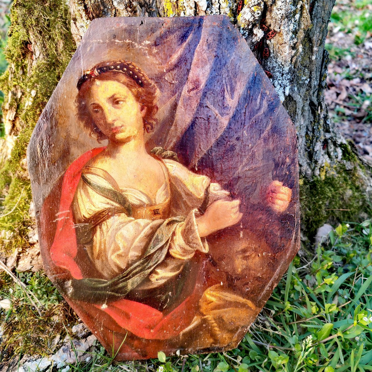 Beautiful Painting On Wood Panel, Judith And Holoferne, 18th Century -photo-2