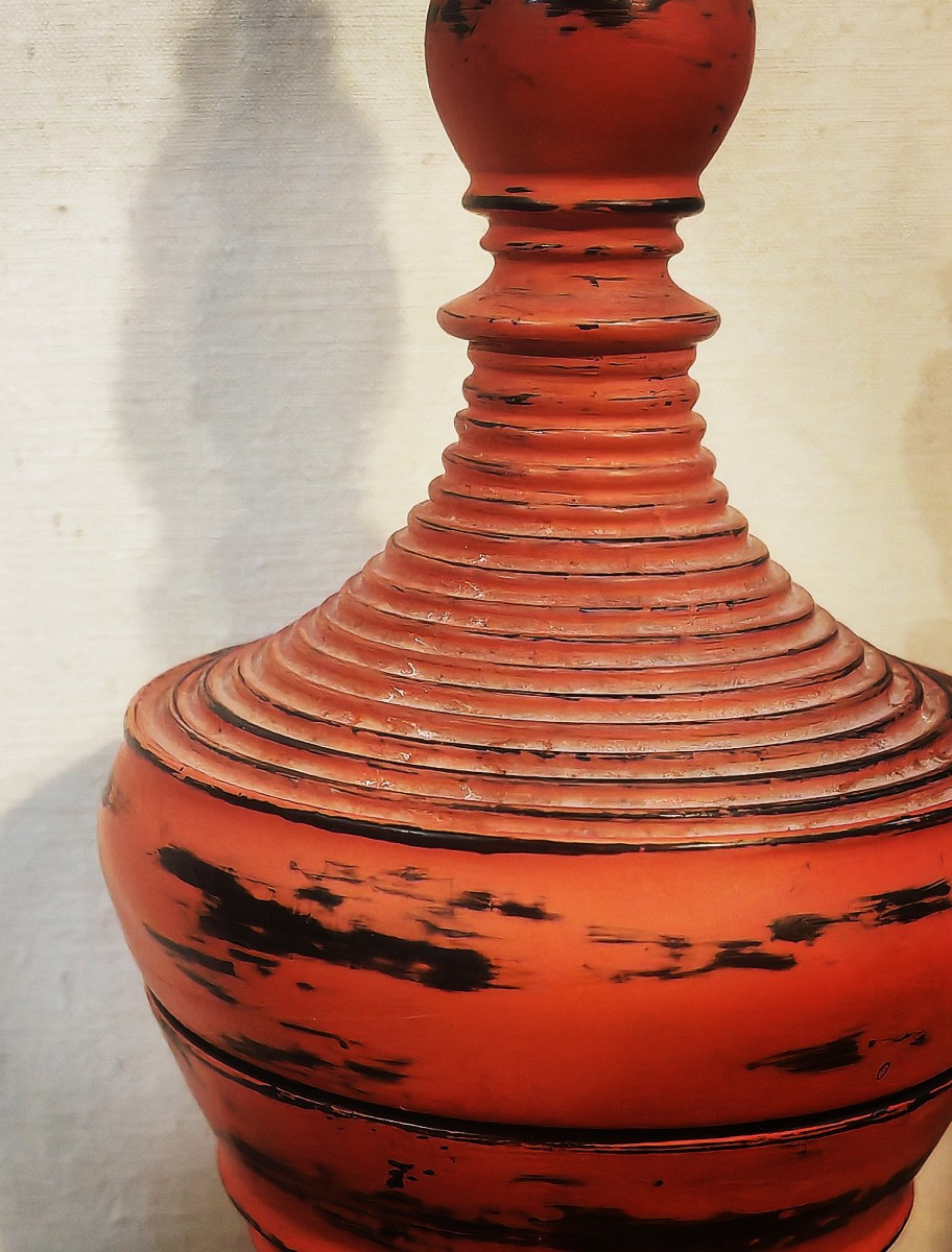 Jolie Boîte à Offrande de Forme Stupa, Laque Noir et Rouge, Birmanie  XiXe siècle -photo-3