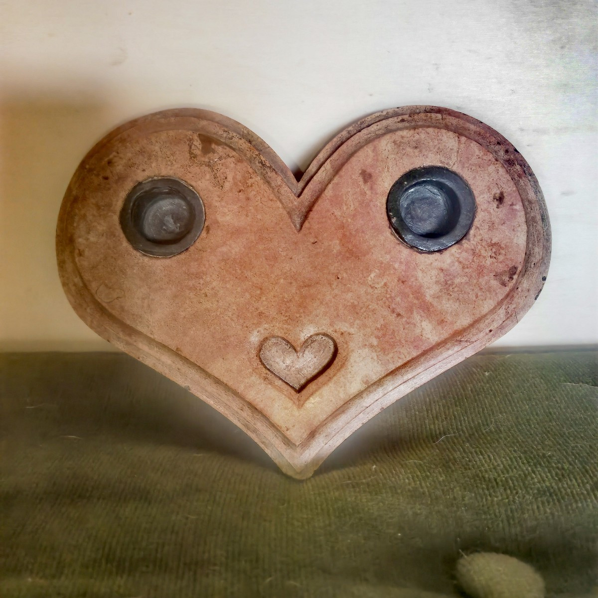 Rare Encrier Cœur, Marbre Rose et Plomb, Europe début XiXe siècle -photo-2