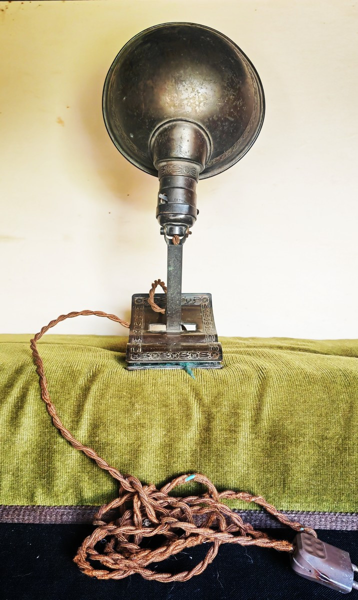 Rare Adjusto Lite Clip Lamp, Patinated Metal, Usa, Circa 1910s-photo-2