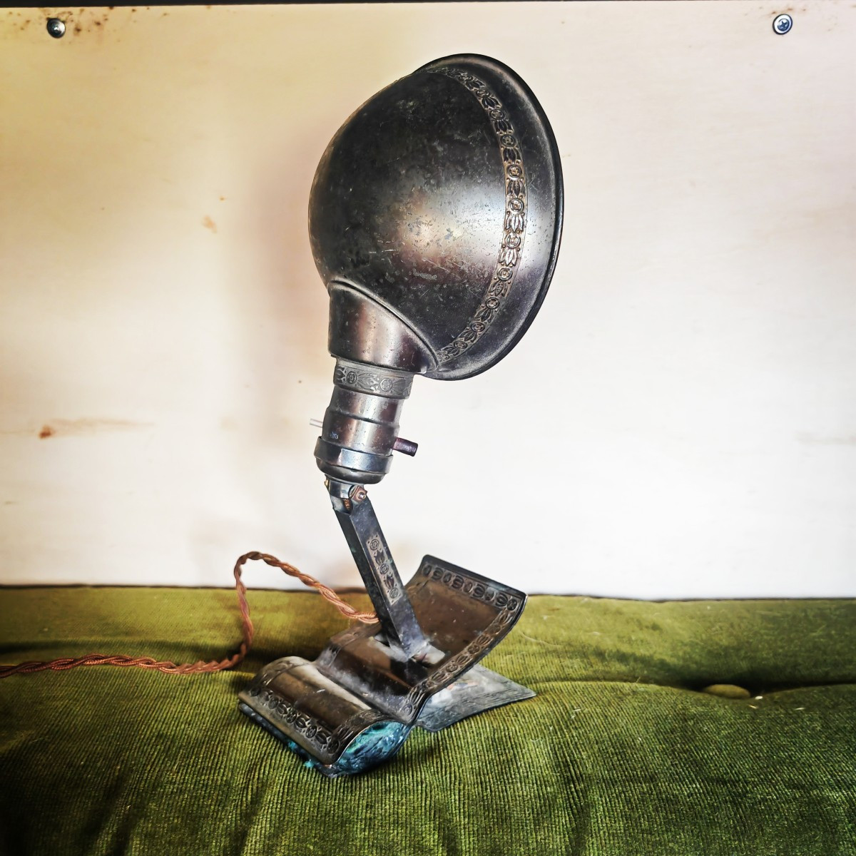 Rare Adjusto Lite Clip Lamp, Patinated Metal, Usa, Circa 1910s