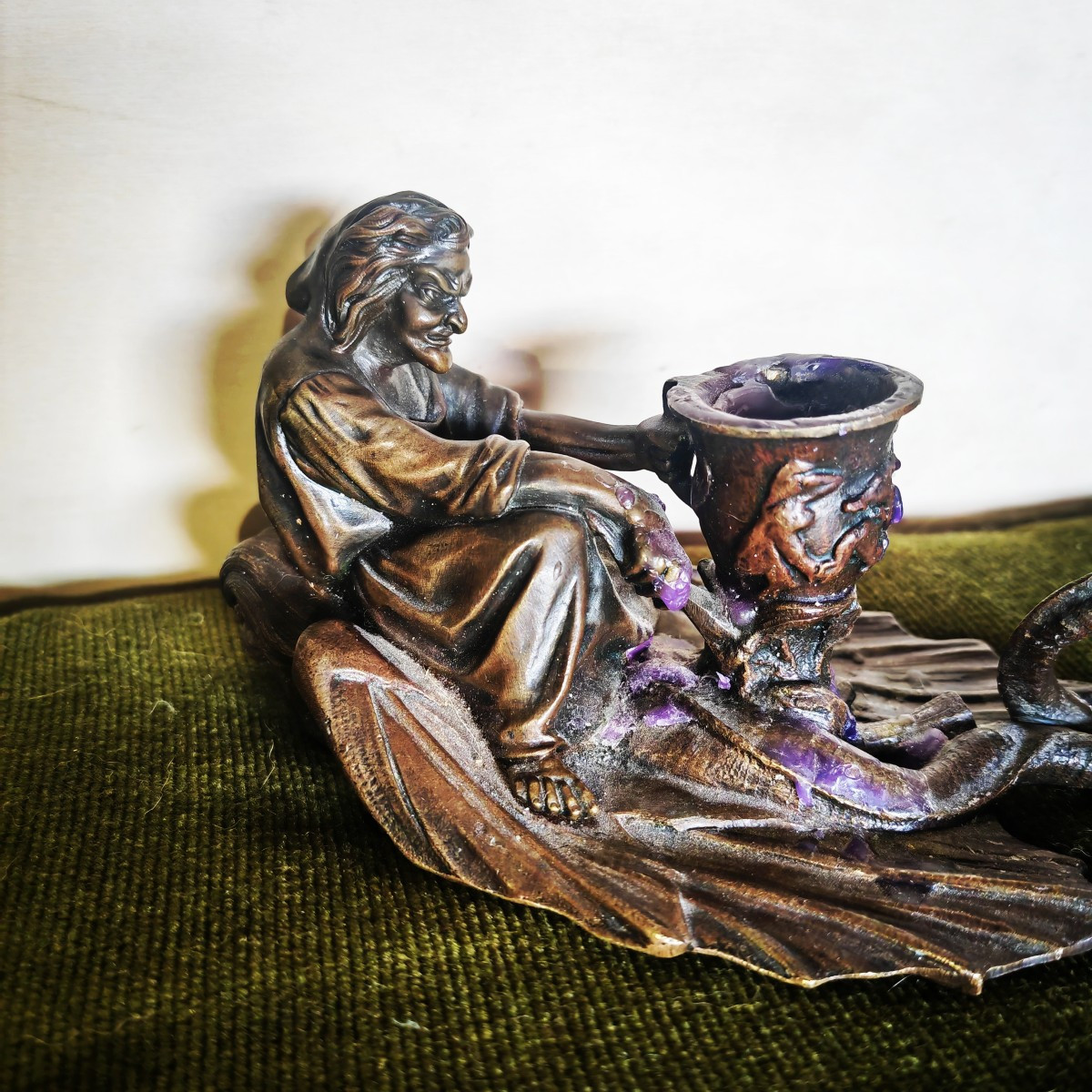 Rare Bougeoir Démoniaque Chambrière Sorcière et Hippogriffe, Bronze Grande Qualité XiXe siècle -photo-2