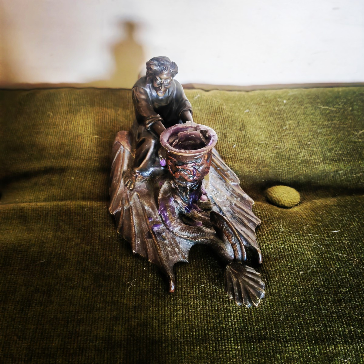 Rare Bougeoir Démoniaque Chambrière Sorcière et Hippogriffe, Bronze Grande Qualité XiXe siècle -photo-4