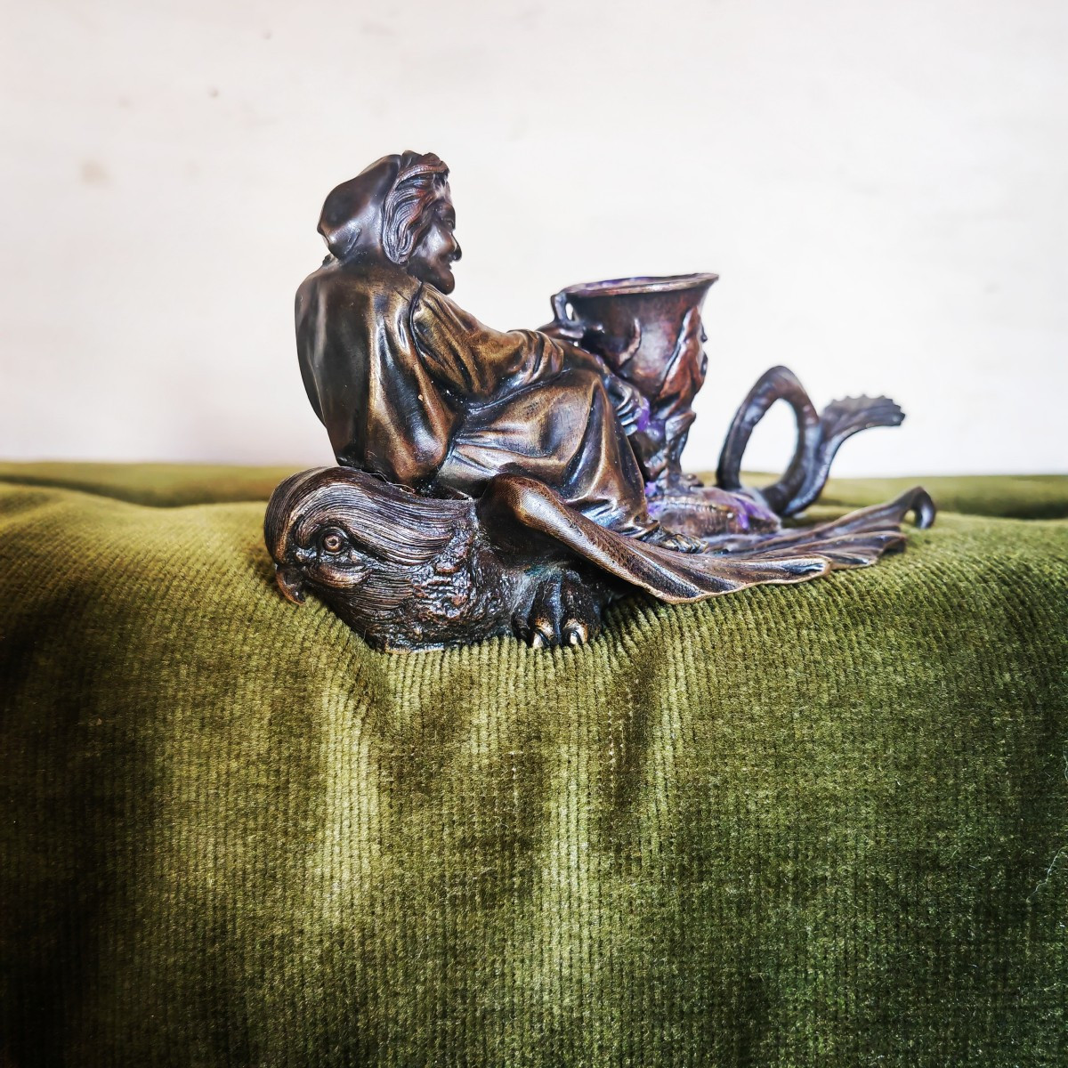 Rare Bougeoir Démoniaque Chambrière Sorcière et Hippogriffe, Bronze Grande Qualité XiXe siècle -photo-2