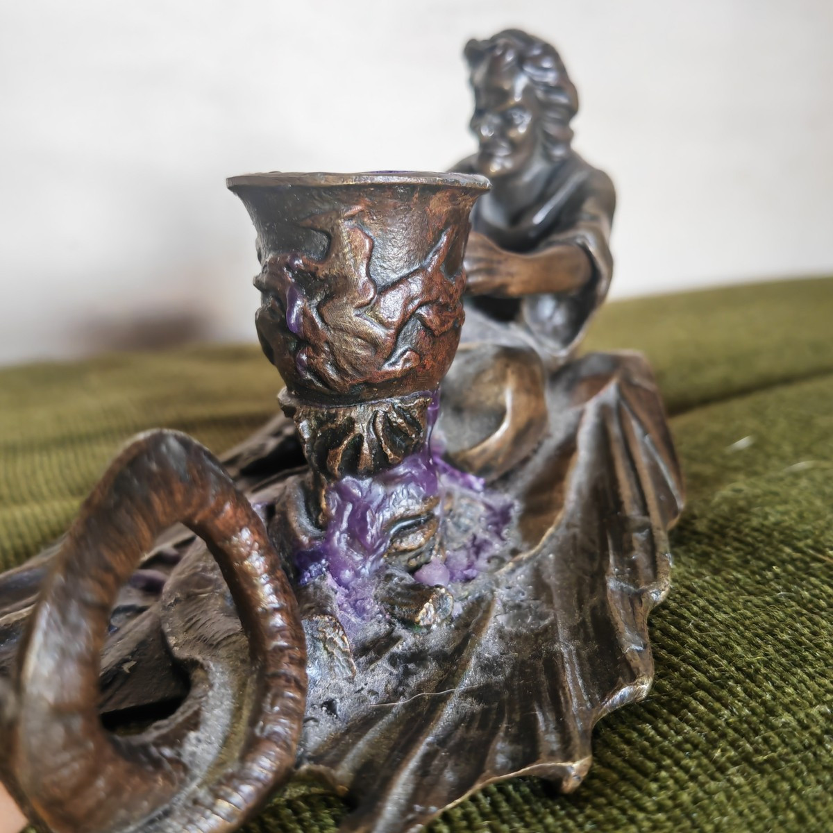 Rare Bougeoir Démoniaque Chambrière Sorcière et Hippogriffe, Bronze Grande Qualité XiXe siècle -photo-4