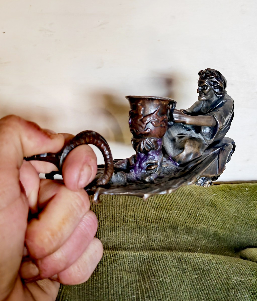 Rare Bougeoir Démoniaque Chambrière Sorcière et Hippogriffe, Bronze Grande Qualité XiXe siècle -photo-5