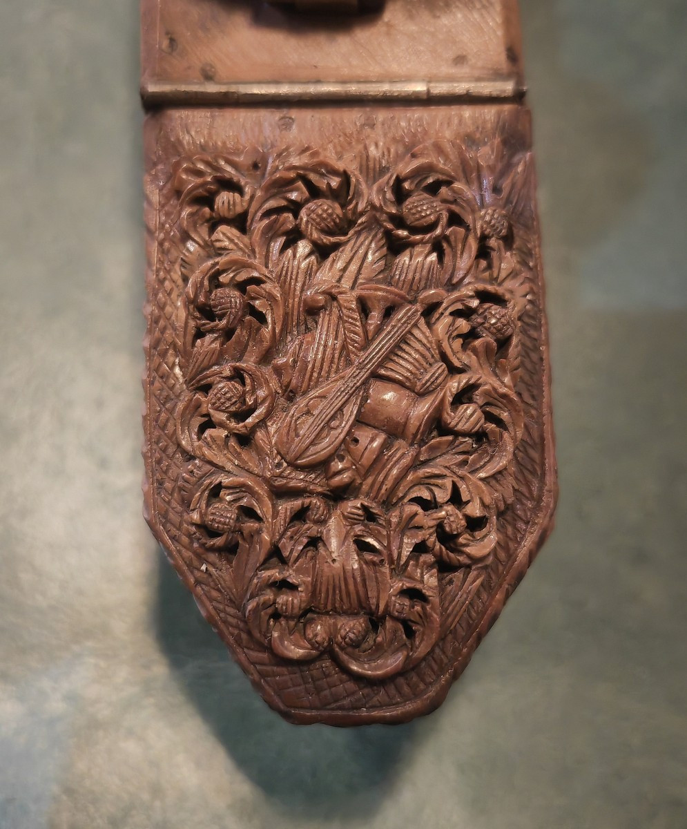 Rare Double Fly Box, Carved Corozo Nut, Integrated Mirrors, Folk Art, Circa 1820-photo-4