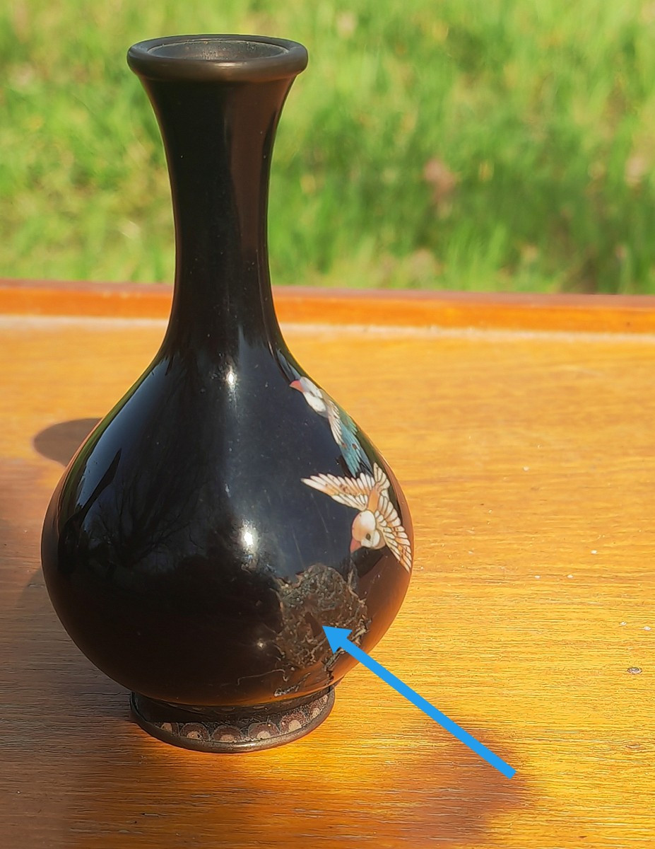 Adorable Paire de Vases Miniatures en Cloisonné, Japon Meiji XIXe, Moineaux -photo-1