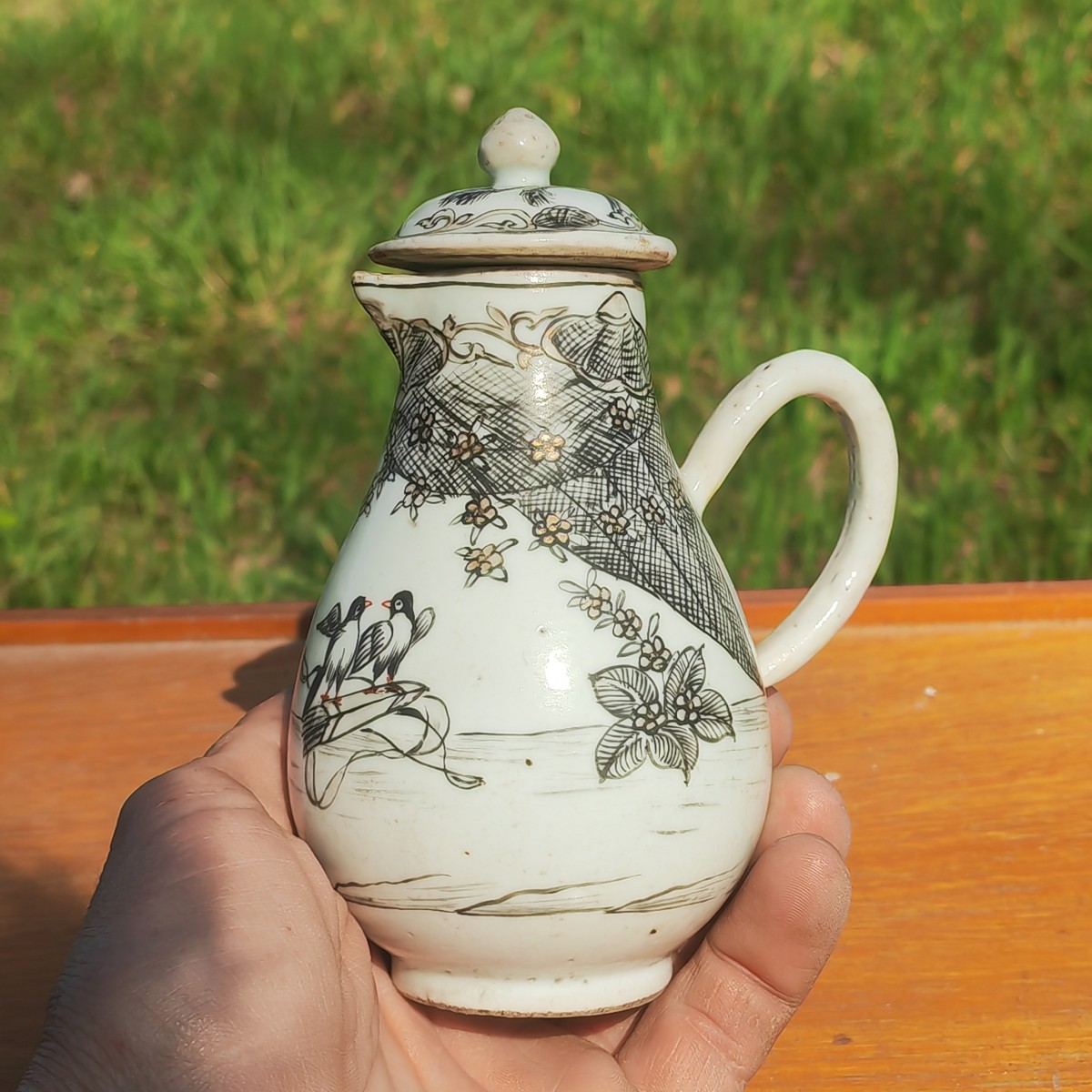 Joli Pot à Lait, Porcelaine de Chine, Cie des Indes, Décor Grisaille Amour et Fidélité, XVIIIe -photo-3