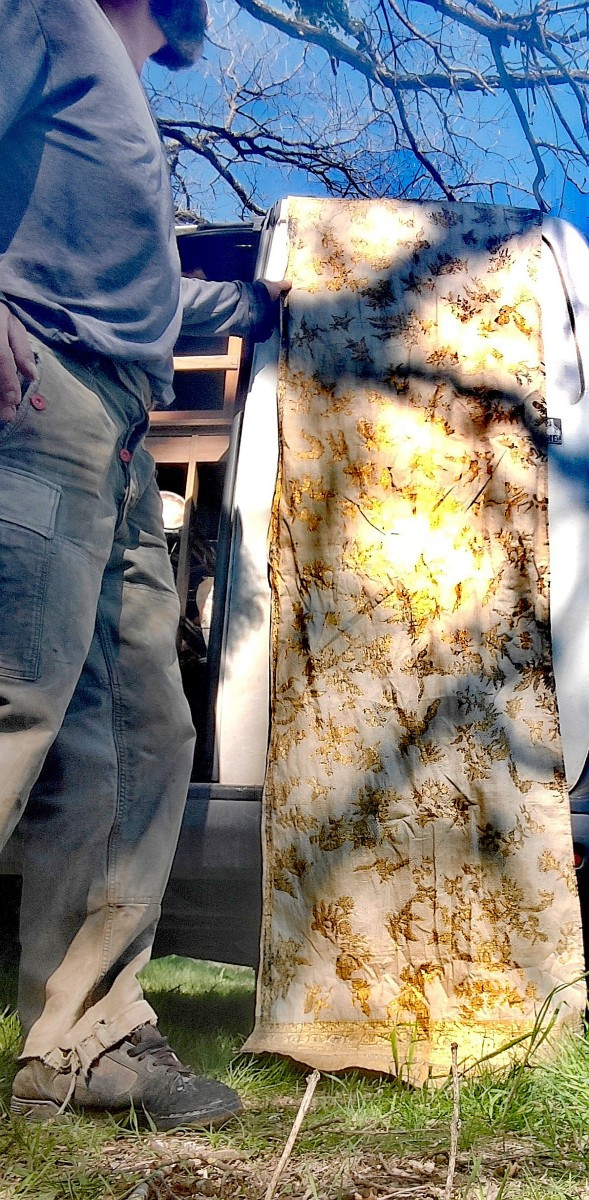 Beautiful Antique Batik, Symmetrical Blue & Gold Design, Birds & Plants, Indonesia Java 19thc-photo-7