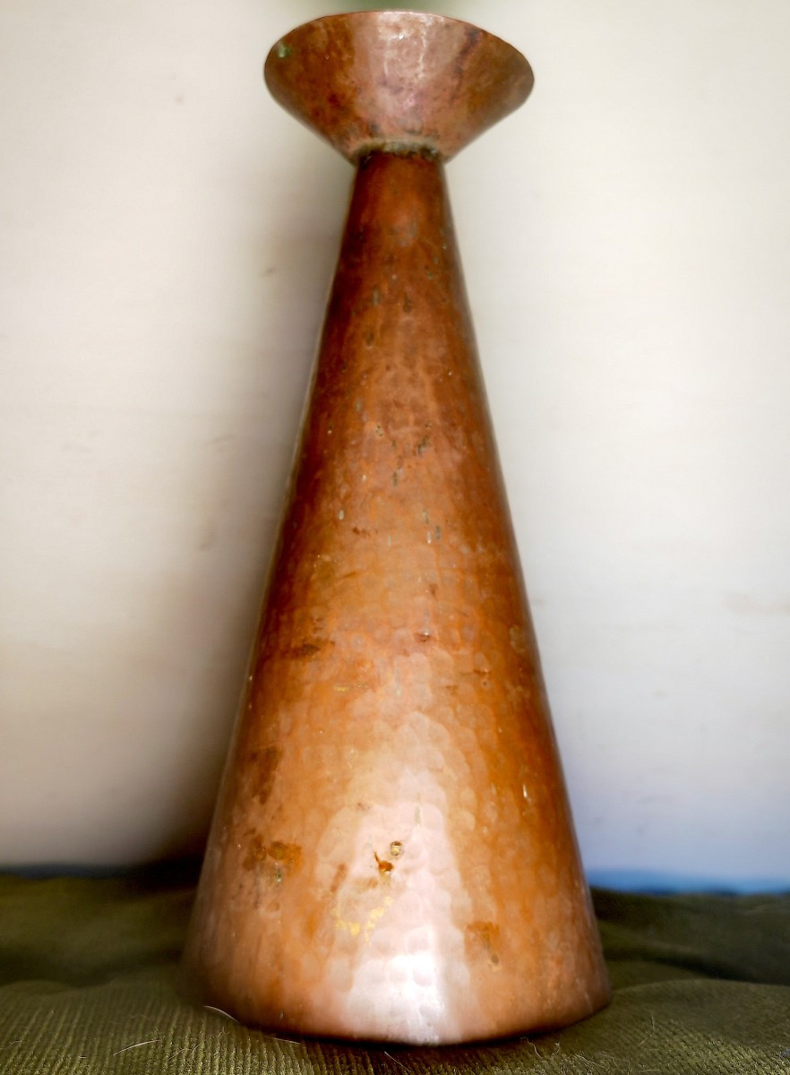 Elegant Hammered Copper Candlestick, Jugendstil, Art & Craft Art Nouveau, Circa 1890-photo-3